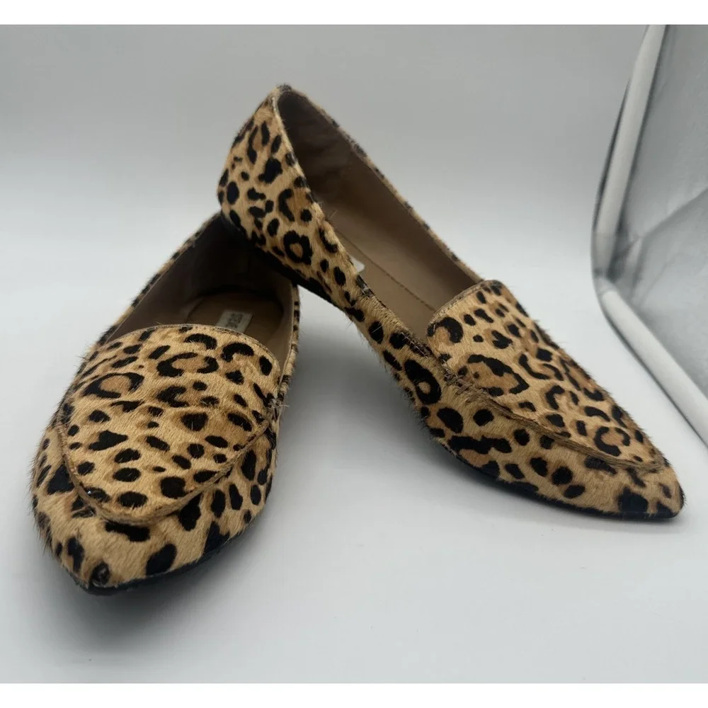 Steve Madden Womens Calf Hair Leopard Print Slip On Loafers size 7